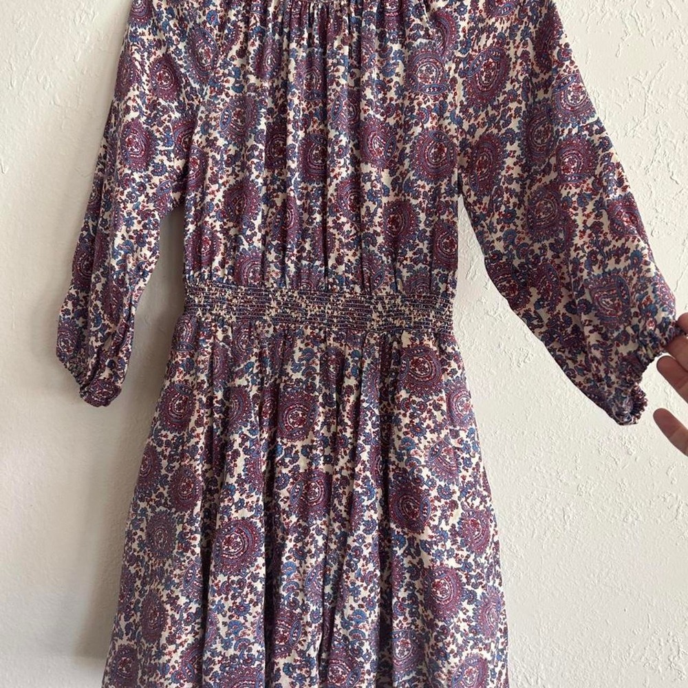 Whimsigoth Peasant Paisley Linen Dress - J.Crew Purple Boho Mini Pockets M